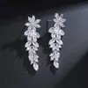 Stud Zakol Luxe prachtige marquise cluster bloemvorm kubieke zirconia lange bengelen drop oorbellen voor bruiden bruiloft sieraden ep005 230823