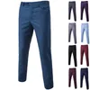 Men's Pants Purple Slim Fit Straight Dress Men Brand Formal Office Flat-Front Trousers Mens Business Wedding Suit Male