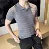 Men's Polos Korean V-neck Jacquard Knit Short-sleeved Polo Shirt Clothing Summer Ice Silk Lapel Thin Slim Casual T-shirt For Men