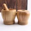 Bamboo Mortars Pestle with Lid Garlic Pepper Spices Press Grinder Crusher HKD230810