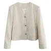 Frauenanzüge Frühling langärmelige Blazer Frauen Japan und Korea Mode einfache Pendler V-Ausschnitt Kurzer Abschnitt Single-Breasted Tops Mantel