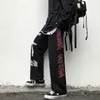 Calça gótica Novos homens homens japoneses calças retas calças casuais masculino Harajuku High Street Wide perna Graffiti punk Hip Hop Trouserslf20230824.