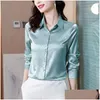 Women's Blouses Shirts 2022 Damesontwerper Witte Luxe zijden zijd shirt Vintage Lapel Casual Lady Office Button Down Dhge3