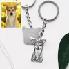 Nyckelringar Lanyards Personlig PET PO Keychain Custom Cat Dog Portrait Keyring Graverat namn på baksidan Anpassad Memorial Present till Pet Lover 230823