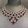 Chaînes 925 Sterling Argent Luxe Élégant Waterdrop Synthétique Ruby Diamant Pierres Précieuses Colliers Bijoux De Fête De Mariage Pour Les Femmes