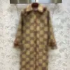 Mode letters Jacquard Trench Coats For Women Designer Plaid Stitching Stand Collar Khaki Long Casual Loose Wind Breakher Coat Woman