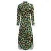 Casual Dresses Teal and Gold Leopard Chiffon Dress Spots Tryck trendiga Stylish Female Sexig tryckta Vestidos Big Size