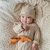 AUTOMNE COTON ROMPER SET Nouveau-né bébé barboteuse vêtements bébé fille vêtements infantile côtelé à pois Pit Strip Onesie combinaison + chapeau assorti