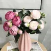 Decorative Flowers Wreaths 30cm Rose Pink Silk Bouquet Peony Artificial Flowers 5 Big Heads 4 Small Bud Bride Wedding Home Decoration Fake Flowers Faux 230823