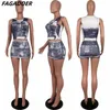 Kvinnors spårningsdräkter Fagadoer Fashion Print Short Sleeve Crop Top Mini kjolar 2 PC SET SEXY SLIM RETRO Y2K Streetwear Club Outfits