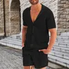 Trajes para hombres Hombres Camisas hawaianas Conjuntos Verano Hielo Seda fresca Color sólido Camisa de manga corta Pantalones cortos de playa Masculino Trajes de 2 piezas Ropa Hombre