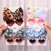 Haarzubehör 2pcs/Set Leopard Punkt Blumendruck Stirnband elastischer Nylonband Herz Sonnenbrille Mental Brille Baby Boy Girls Kopfbedeckung