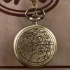 Pocket Watches Watch Bronze Vintage Carving Pattern With Keychain Steampunk Men Retro On Chain