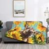 Blankets Sunflower Flannel Blanket Plant Floral Print Comfortable Soft Warm Throw Blankets for Sofa Chair Bed Office Travelling Camping R230824