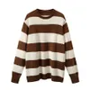 Women's Sweaters PUWD Cute Girls O Neck Striped Sweaters Pullover Cotton Spring Autumn Fashion Ladies Y2K Loose Knitwear Vintage Women Chic 230824