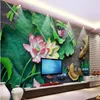 Wallpapers 3D Lotus Background Wall Relief Painting Murals Wallpaper For Living Room