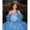 Sky Blue Quinceanera Dress Ball Funt off the ramion Flowers Applice Freading Corset Pageant Sweet 15 Party