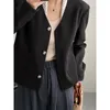 Frauenanzüge Frühling langärmelige Blazer Frauen Japan und Korea Mode einfache Pendler V-Ausschnitt Kurzer Abschnitt Single-Breasted Tops Mantel