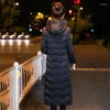 Frauen Trench Coats Modee Winter X-Long Jacke Frauen Büro Damen Slim Parka Kapuze-Standkragen Baumwolle gepolstert Plus Size Solid Coat