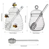 Storage Bottles Clear Glass Honeycomb Tank With Dipper Lid Honey Container Kitchen Jam Bottle For Wedding Party Home
