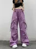 Calça feminina 2023 American Style Cargo Retro Mulheres Summer Summer Loose Harem Rua Celrão High Canche Feminino Purple Troushers