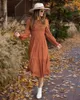 Casual Dresses Women's Flounce Shirred Dress A Line Ruffle Hem Elegant Long Lantern Sleeve Vintage Maxi Boho Female Clothing For Party