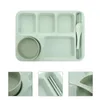 Dinnerware Sets Divided Plates Separate Dinner Tray 5 Sections Dining With Bowl Spoon And Chopsticks For Kids Adults Portion Control