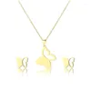 Necklace Earrings Set Hollowed Out Butterfly Pendants Necklaces Small Sets Stainless Gold Chain