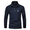 Mens Polos Men Long Sleeve Autumn Print Polo Shirts Business Dress 230823