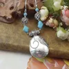 Kedjor Bohemian Vintage Tibetan Silver Turquoise Big Oval Charm Pendant Choker Halsband för kvinnliga smycken gåvor DZ941