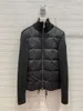 Or7w Men's Square Stripe Design Down Stand Collar Waist Retraction Knit Jacket Arm Badge Women Warm Coat Size S--l