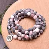 Charm armband design rosa zebra jaspers armband eller halsband kvinnor smycken 108 mala med lotus om buddha yoga droppe