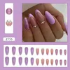 False Nails French Manicure Long Almond Black Butterfly Press On Detachable Purple White Lines Fake Nials DIY