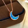 Pendant Necklaces Luxury Lady White Blue Opal Necklace Dainty Moon Bride Wedding Rose Gold Silver Color Chain For Women