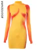 Podstawowe sukienki swobodne Boofeenaa żółty 3D nadruk seksowna sukienka Y2K Streetwear Womans Ubranie długie rękawy Bodycon Krótki klub zużycie C85 BD18 230824