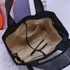 Straw Woven Shopping Bag Large Capacity Shoulder Vegetable Basket Letter Embroidery Double Grip Adjusting Strap Zipper Inner Pocket Leisure Bags