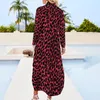 캐주얼 드레스 자주색 레오파드 쉬폰 드레스 동물 프린트 카와이 한국 패션 여성 섹시 디자인 의류 ​​큰 크기 4xl 5xl