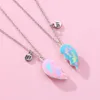 Chains Lovecryst 2Pcs/set Pink Blue Stitching Broken Heart Shape Necklace Friends Children's Dolphins Magnet Love