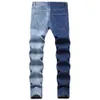 Hommes fleur imprimé jean mode contraste couleur épissé Stretch Denim pantalon peint mince pantalon droit bleu noir blancLF20230824.