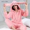 Women's Sleepwear Tulin Fashion Thick Flannel Pajamas Set One Piece Woman Onesies Hooded Winter Autumn Coral Fleece Homewear