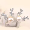 Stud Earrings Authentic 925 Sterling Silver Earring Deer Antlers Pearl Full Crystal For Women Girl Wedding Party Jewelry Gift