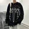 メンズセーターY2Kゴシック服スケルトンメンズストリートウェアハラジュクスタイルファッションエモセーターケーブルニットセーターメンズプルオーバーフォールセーター230823