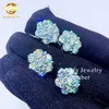 Pass Diamond Tester Gra Certicaite Flower Design Blue Green Lab Diamond Hip Hop Moissanite Stud