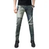 Jeans pour hommes Motocycle Hommes Stretch Slim Skinny Patchwork Streetwear Hip Hop Denim Pantalon de haute qualité Pantalon rayé Vintage