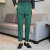 British Style Autumn New High Caist Troushers Men Belt Design Slim Fit Pants Office Party Social Wedding Pants formais Hommeslf20230824.