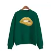 Women's Hoodies glanzende gouden lippen Print vrouwen sweatshirt zoete Koreaanse o-neck gebreide pullover dikke herfst winter snoepkleur losse dame