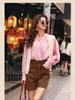 Kvinnors blusar Silktröjor Summer 2023 Solid Satin Loose Fit Casual Short Sleeve Top Ladies Vintage Clothing Ycmyunyan