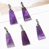 Natural Crystal Stone Trapezoid Tag Pendant Opal Rose Lapis Quartz Agate Charms for Necklaces Retro Style Jewelry Making