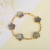 Женщины женщины с четырьмя листьями Clover Stone Bracelet Пятилистые цветочный браслет натуральный раковина
