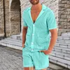 Trajes para hombres Hombres Camisas hawaianas Conjuntos Verano Hielo Seda fresca Color sólido Camisa de manga corta Pantalones cortos de playa Masculino Trajes de 2 piezas Ropa Hombre